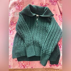 Aerie Emerald Green Textured 1/4 Zip-Up Sweater